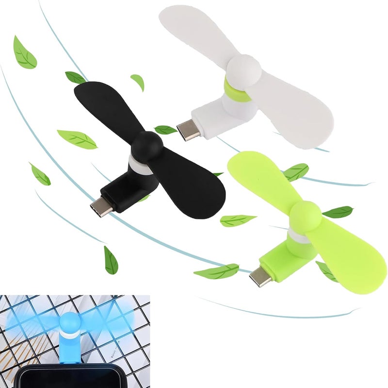 PCTC 3-Pack Mini Phone Fans - Type C for Samsung Galaxy S24/S23, Compatible with Apple iPhone 15/15 Pro, Moto Razr 40 Ultra/G54/Edge S Pro - Image 1